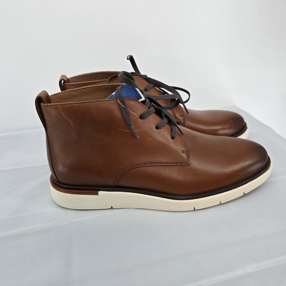 Allen Edmonds Cognac Brown Leather Chukka Boots with Cream Sole - Picture 5 of 9